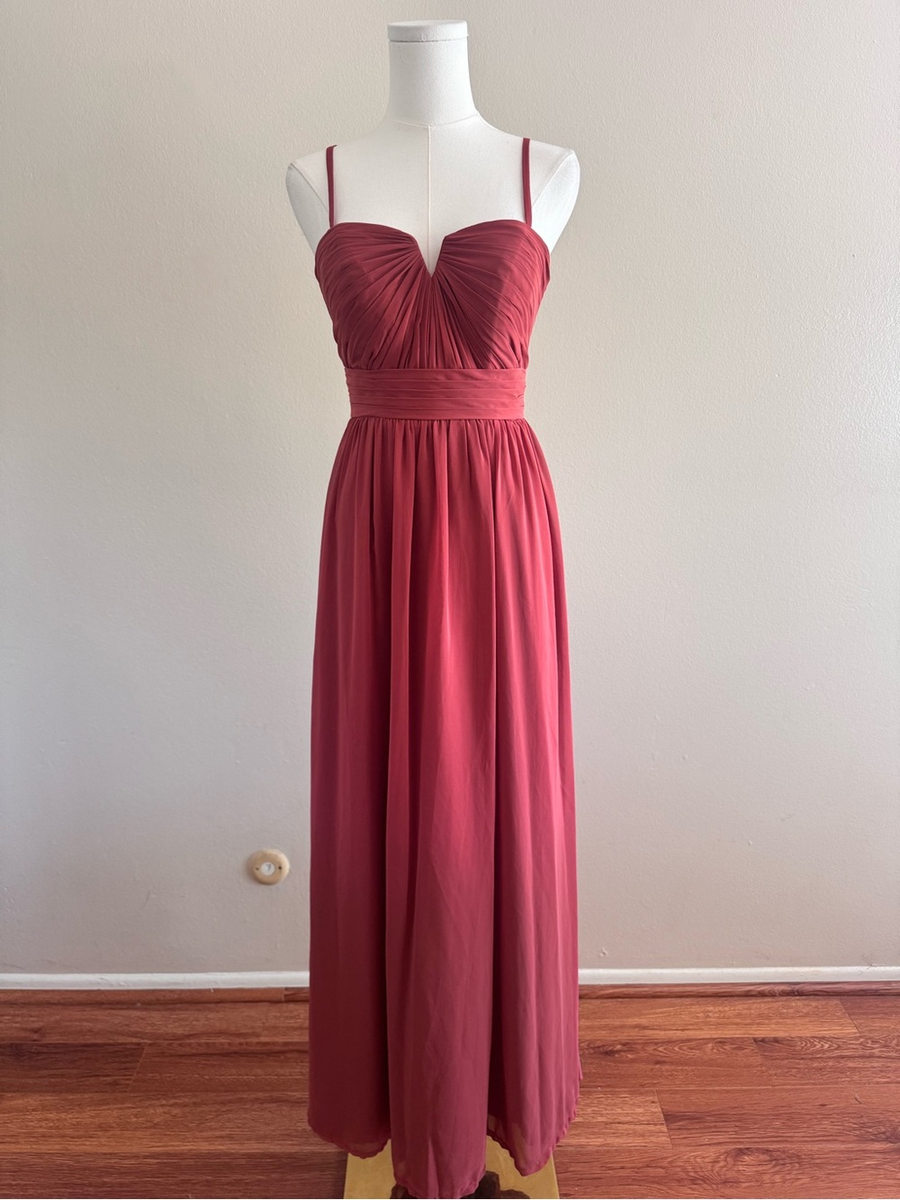 Azazie Spaghetti-Strap Maxi Dress in Burnt Orange/Brown